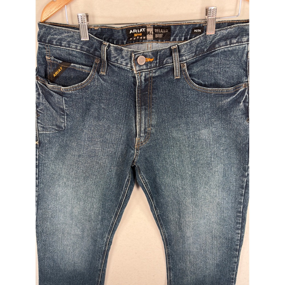 Ariat Rebar M4 Relaxed Boot Mens Jeans Blue Medium Wash Denim 34x34 10016223 - Picture 3 of 11